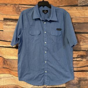 Realtree Fishing Men's Large Blue Button Down Shirt Short Sleeve Performance